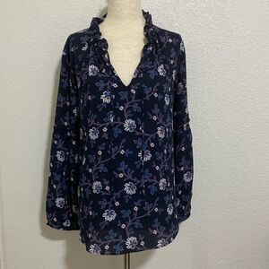 Loft Navy Floral Hi Lo Long Sleeve Blouse